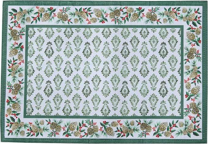 Newbridge Christmas Holly Pinecone Border Set of 4 Fabric Placemats, Holiday - Image 4