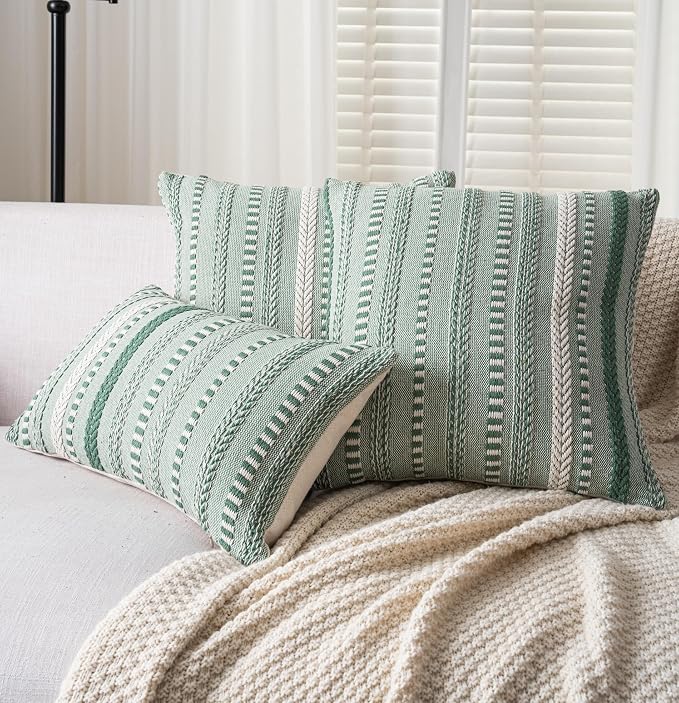 Boho Throw Pillow Covers 12x20 Inch Set of 2, Farmhouse Decorative Couch Pillow - Image 2