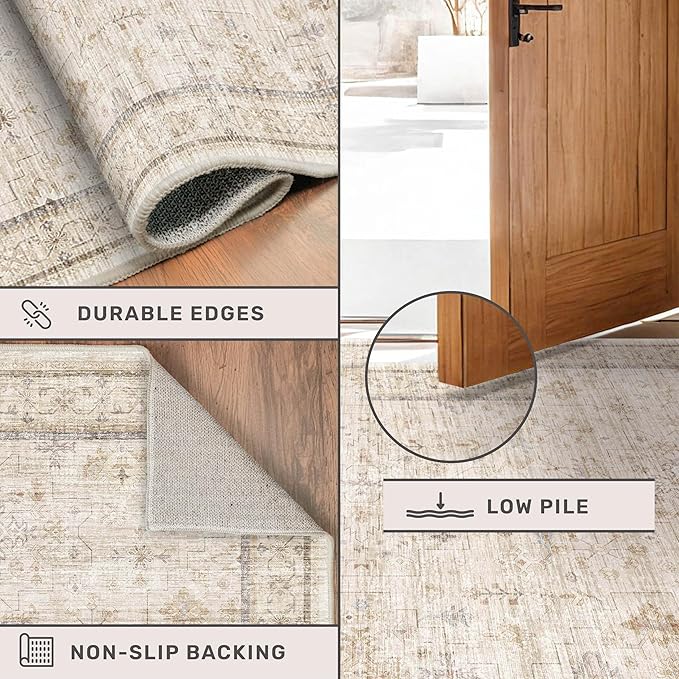 Washable 2x4 Beige Bathroom Rugs, Farmhouse Small Rugs - Image 4