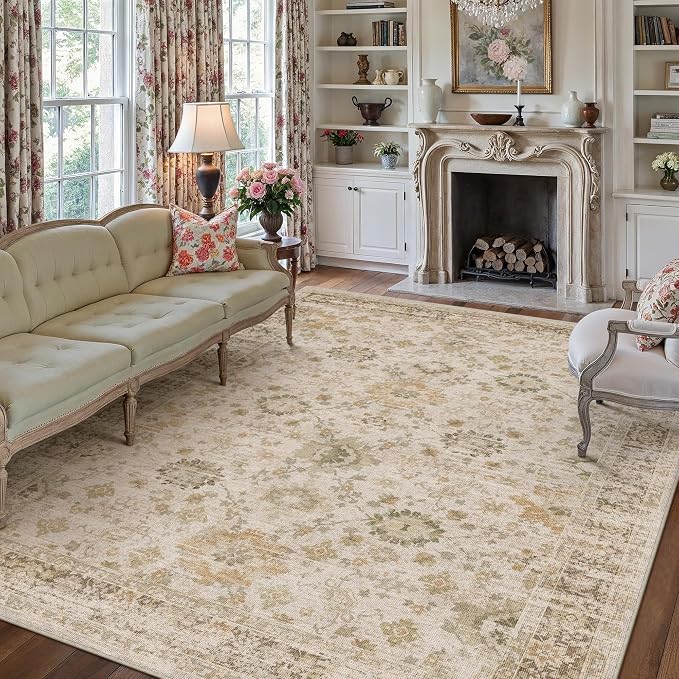 Beige 8x10 Area Rug Non Slip Large Vintage Living Room Distressed Machine - Image 7