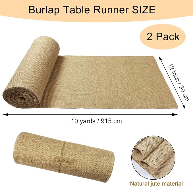 2 Pack 12 inch x 10 Yards Burlap Table Runners, Burlap Roll, Natural Rustic - Image 2