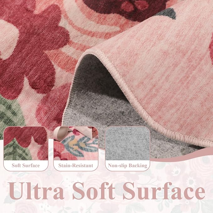 DUKINO 3x5 Area Rug, Floral Non-Slip Indoor Washable Rug - Image 6