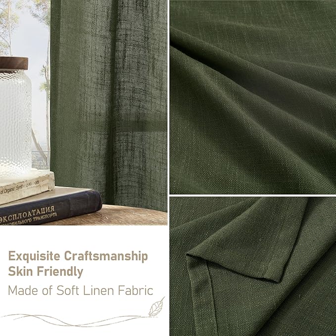 LAMIT Olive Green Linen Curtains 84 inch Length 2 Panels, Light Filtering Semi - Image 6