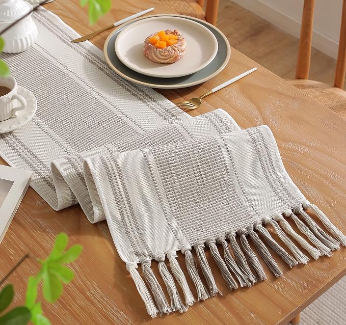 Caflife Boho Table Runner Natural Stripe - Image 3