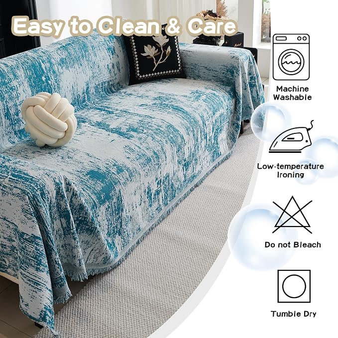 MEETSKY Boho Couch Cover for Dogs Washable Blue Abstract Couch Sofa Protector - Image 8