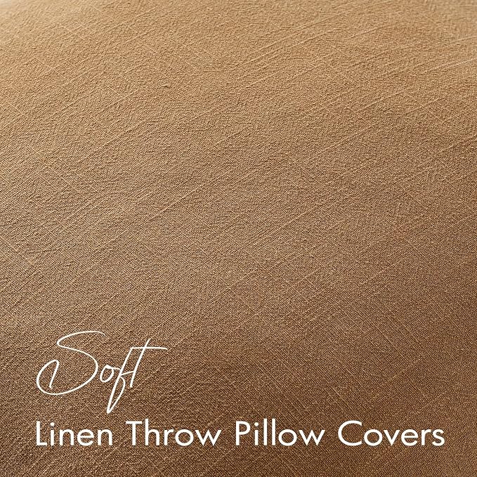 EMEMA Decorative Linen Throw Pillow Covers 24x24 Inch Brown Boho Farmhouse - Image 4