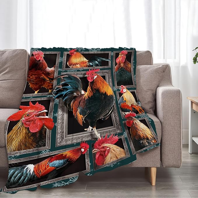 Rooster Chicken Throw Blanket, 100% Polyester Microfiber, Wrinkle Resistant - Image 3