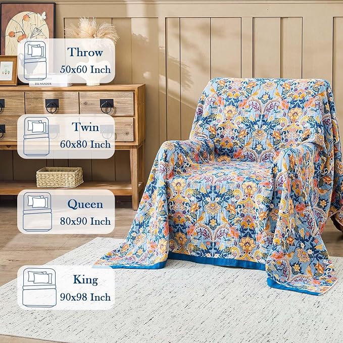 Blue Orange Fall Blanket 50"x 60" Boho Throw Blankets - Image 5