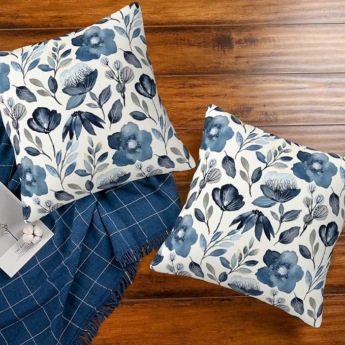 Throw Pillow Covers Blue Floral Pillow Covers 20x20 Inch Set of 2 Throw Pillows - Image 7