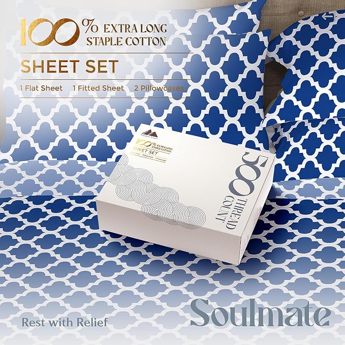 Mayfair Linen 100% Cotton Printed Bed Sheets Twin XL Set - Image 2