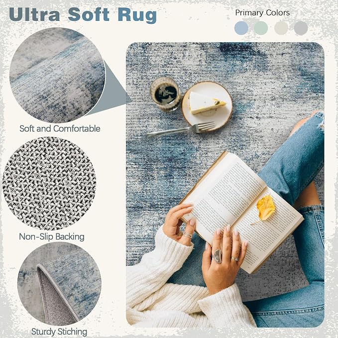 6x9 Area Rugs for Living Room: Washable Rug Modern Abstract Neutral Soft Rugs - Image 3