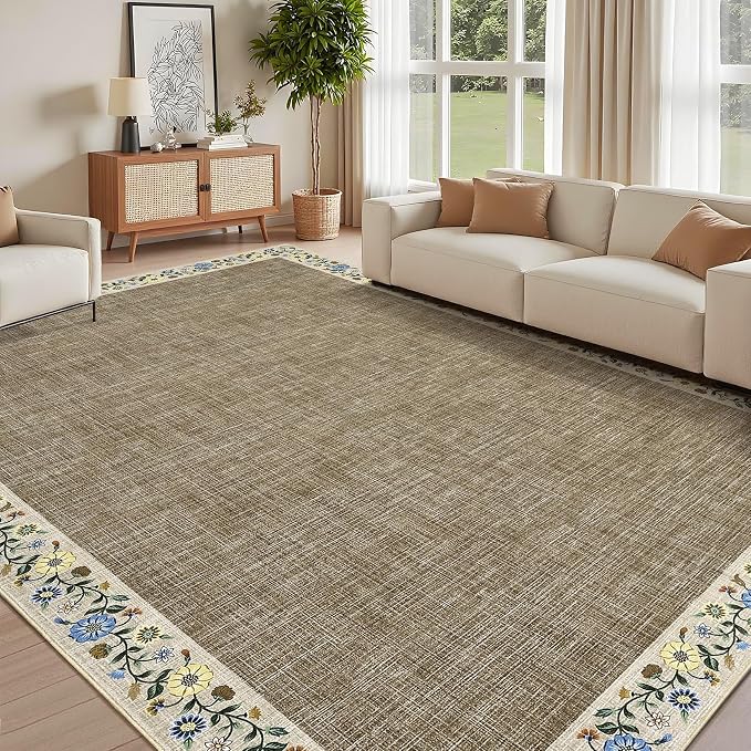 GarveeHome Washable Rugs for Living ROM 8 x 10 Large Area Rug Farmhouse Floral - Image 2