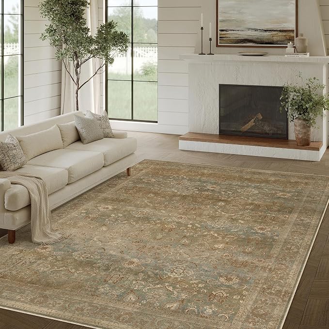 Vintage Area Rug 9x12 Washable Brown Living Room Carpet Large Indoor Non Slip - Image 4