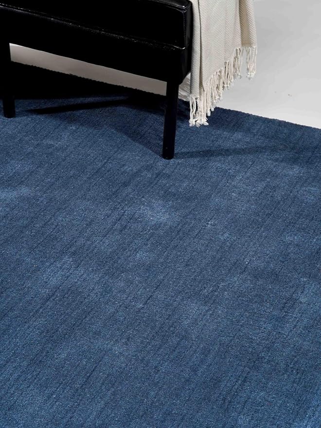 Rugsotic Carpets Hand Knotted Gabbeh Wool 5'x8' Area Rug Solid Blue L00111 - Image 3