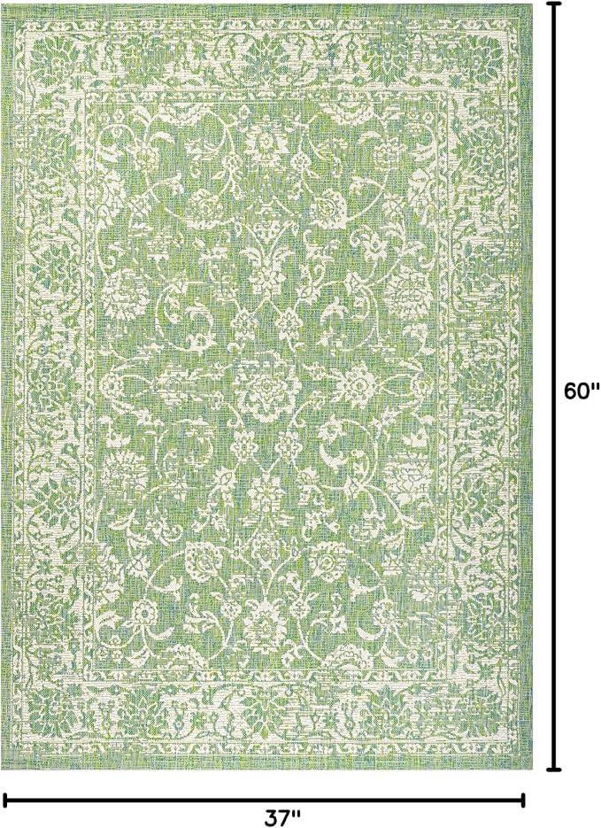 JONATHAN Y Weave Floral Indoor Outdoor Area Rug 3X5 Cream/Green, Tela Bohemian - Image 2