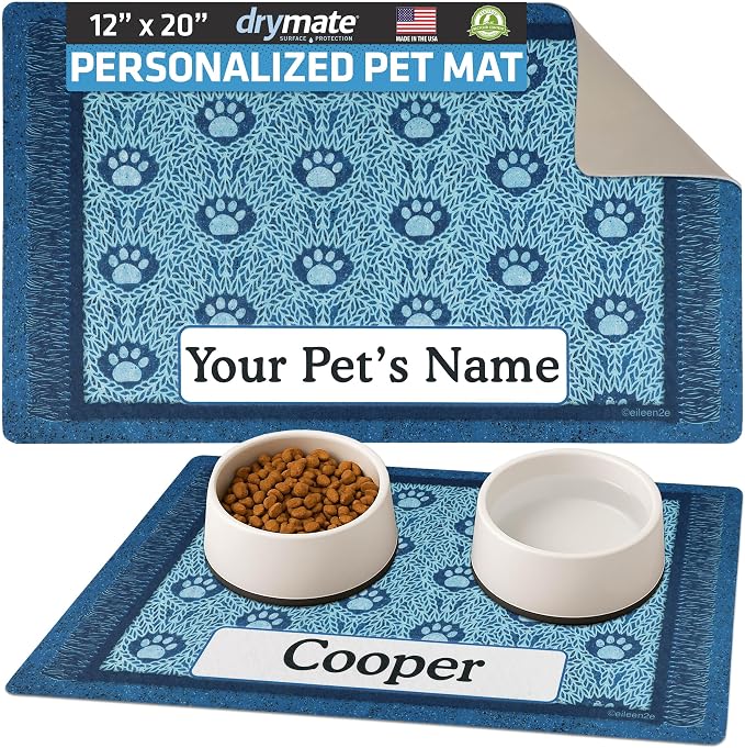 Drymate Personalized Pet Bowl Placemat, Custom Dog & Cat Food Feeding Mat by Drymate