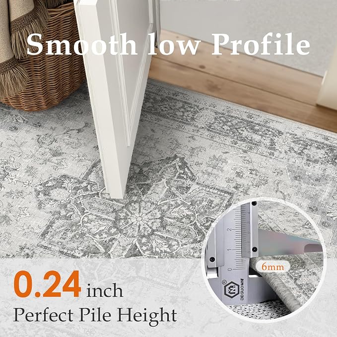Gray 8x10 Area Rug Washable Vintage Living Room Carpet Non Slip Retro - Image 8