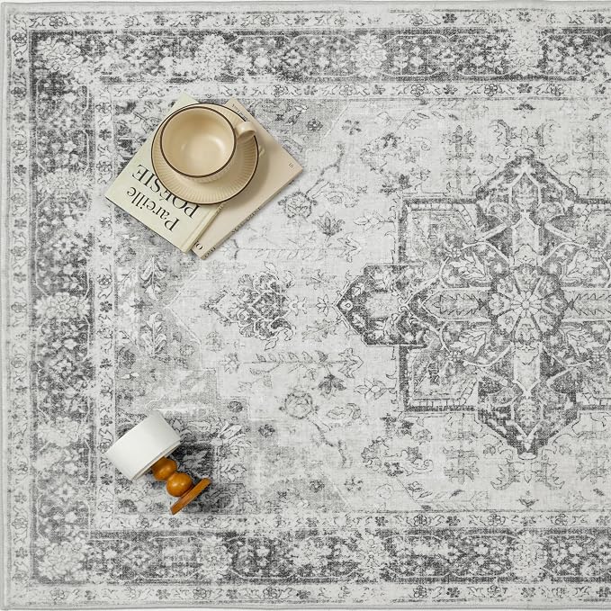 Gray 6x9 Area Rug Washable Vintage Living Room Carpet Non Slip Retro Distressed - Image 5