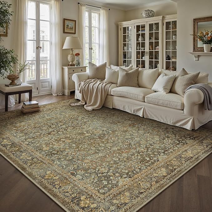 Area Rug 6x9 Brown Living Room Washable Vintage Carpet Non Slip Indoor Retro by PureCozy