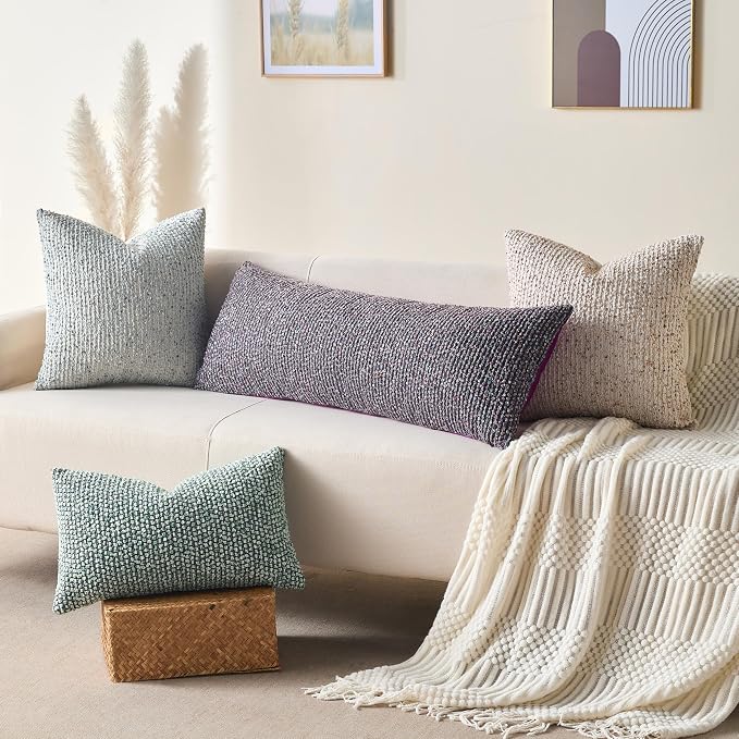 Decorative Lumbar Pillow Cover 14x36 Purple Striped Wool Long Body Pillow - Image 6