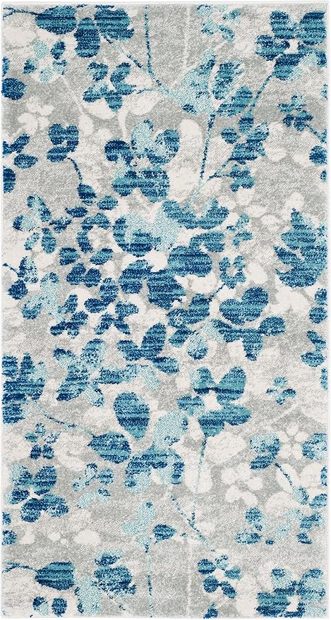 SAFAVIEH Evoke Collection 2'2" x 4' Grey/Light Blue EVK236J Floral Non-Shedding by SAFAVIEH