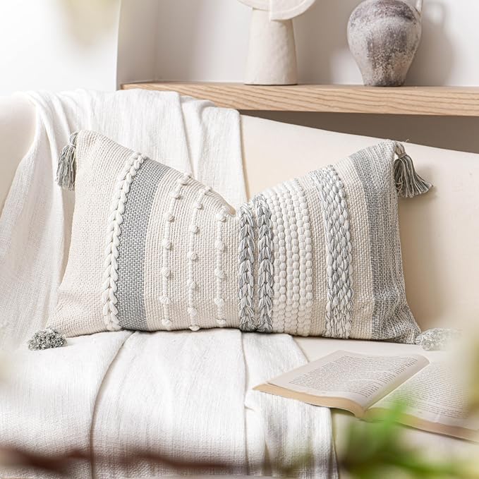 BlissBlush Gray Decorative Lumbar Pillow Cover 14x24, Farmhouse Lumbar Throw - Image 7