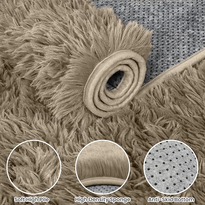 8x10 Area Rugs for Living Room Rug: Soft Fluffy Shag Gray Camel Rugs for Bedroom - Image 6