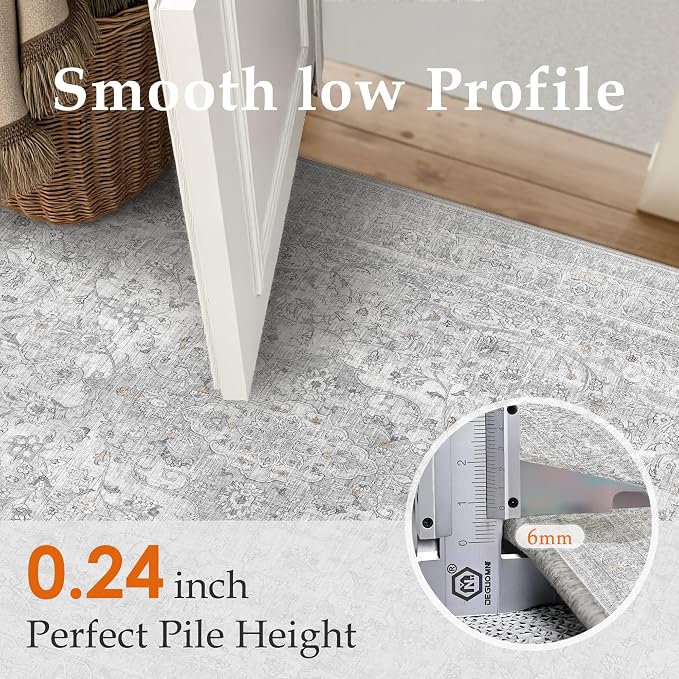 Gray Area Rug 5x7 for Living Room Washable Vintage Carpet Low Pile Non Slip - Image 7