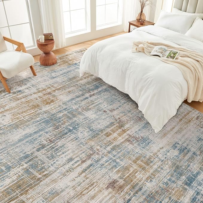 Area Rug for Living Room: 9x12 Washable Neutral Abstract Modern Soft Rugs Non - Image 2