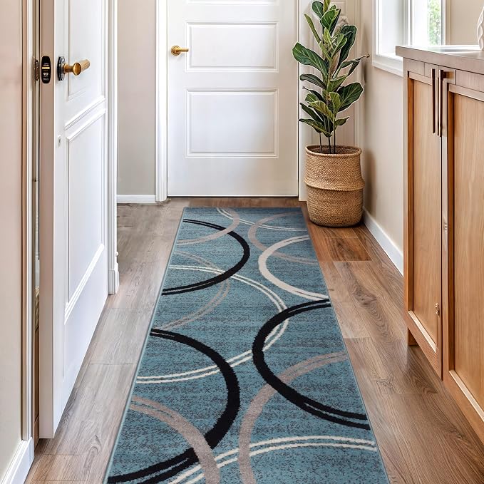 Rugshop Modern Wavy Circles Design Runner Rug, Carpet - Image 9