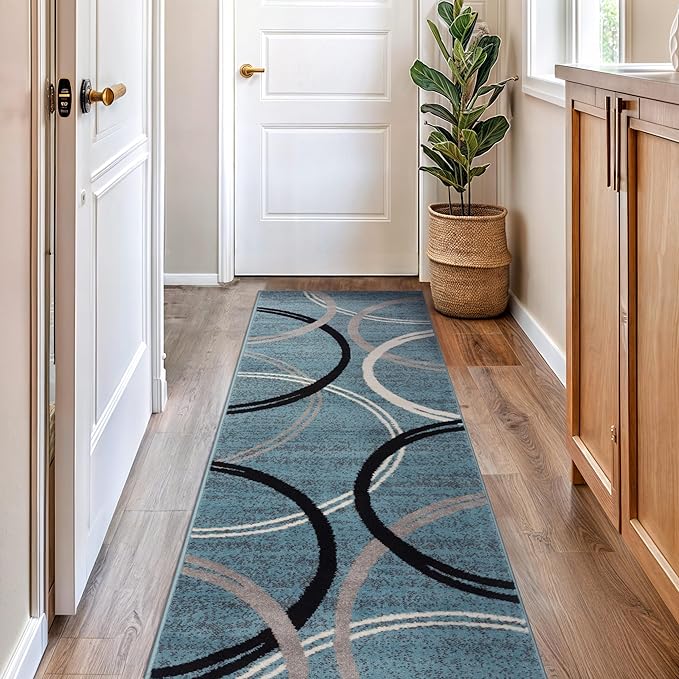 Rugshop Modern Wavy Circles Design Runner Rug, Carpet - Image 8