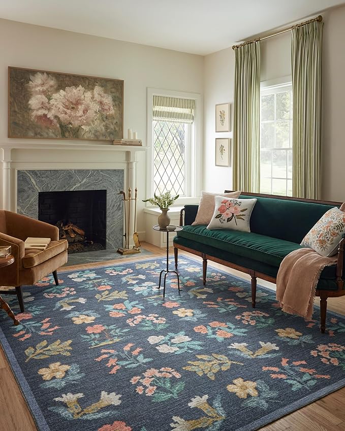 Loloi Rifle Paper Co. Rosa Collection RSA-03 Navy 5'-0" x 7'-6" Area Rug by Loloi