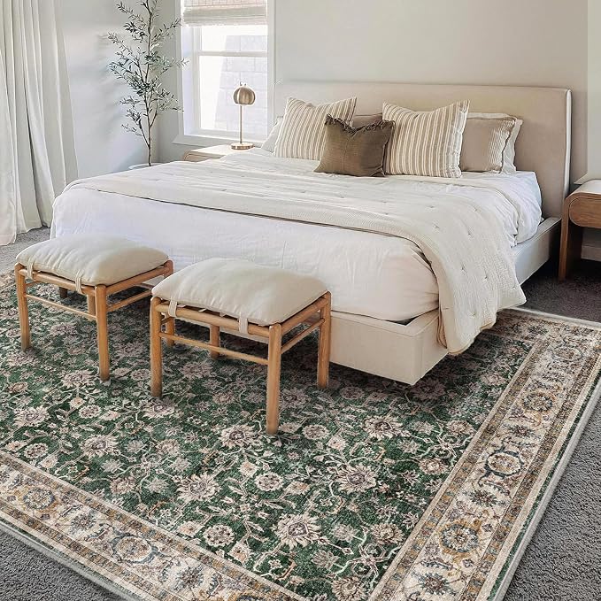 Washable Area Rug 8'x10' Retro Boho Design Non-Shedding Non-Slip Easy Care Ideal - Image 2
