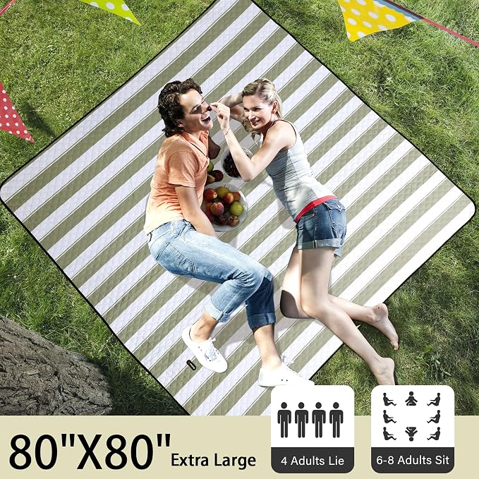 HX&OD Outdoor Picnic Blanket Extra Large, 80”x80” Waterproof Picnic Mat - Image 2