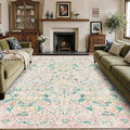 MUJOO Pink Washable Rugs 8x10, Floral Area Rug by MUJOO