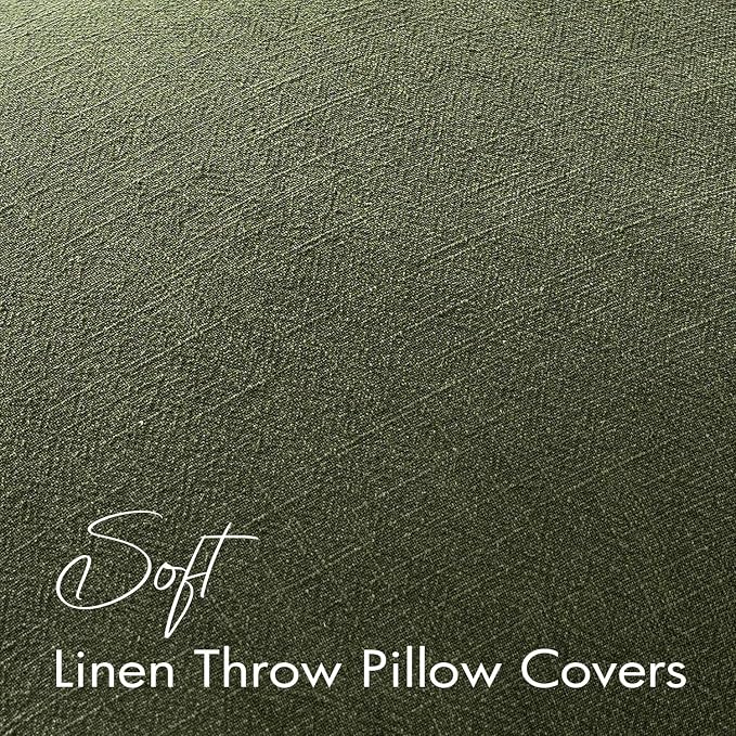 EMEMA Decorative Linen Throw Pillow Covers 22x22 Inch Dark Olive Green Boho - Image 3