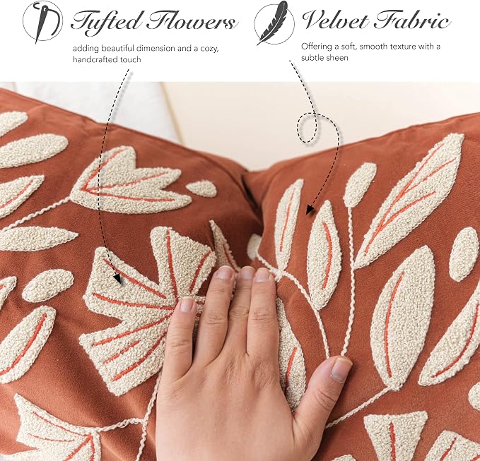 BlissBlush Fall Throw Pillow Cover 12x20, Rust Brick Red Soft Velvet Floral - Image 5