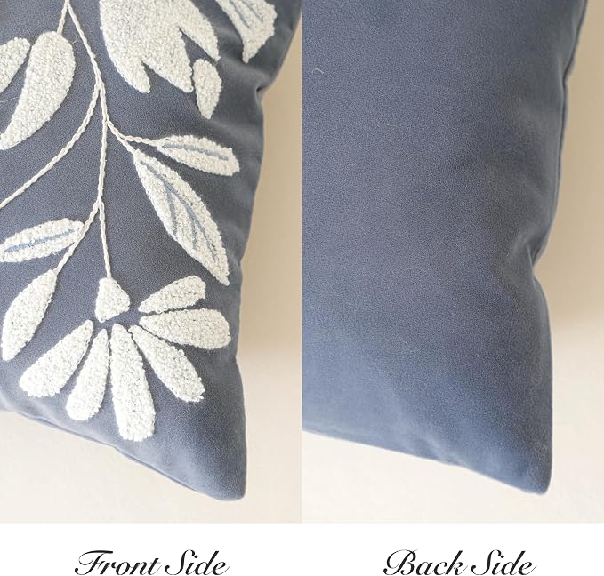 BlissBlush Blue Velvet Decorative Throw Pillow Cover 20X20, Flower Tufted Soft - Image 6