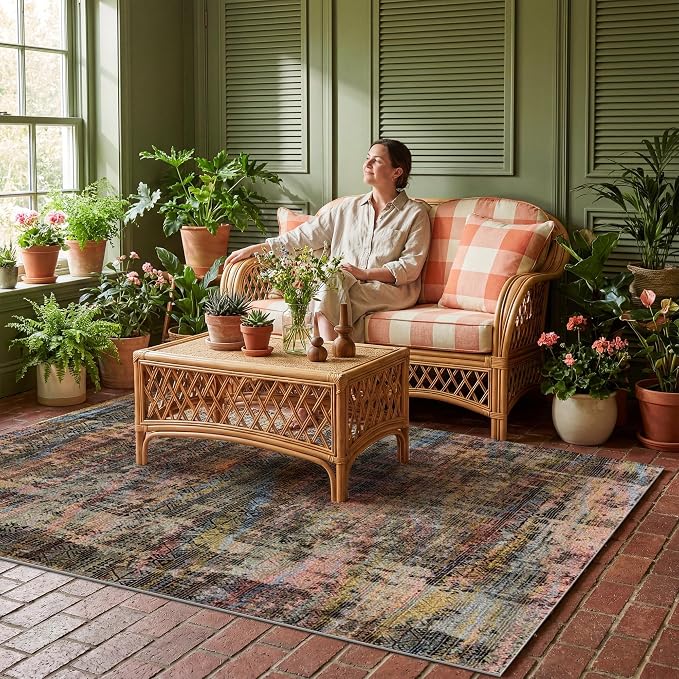 Kokia Abstract Area Rugs 8x10 Bedroom Soft Living Room Rugs Washable Distressed - Image 2