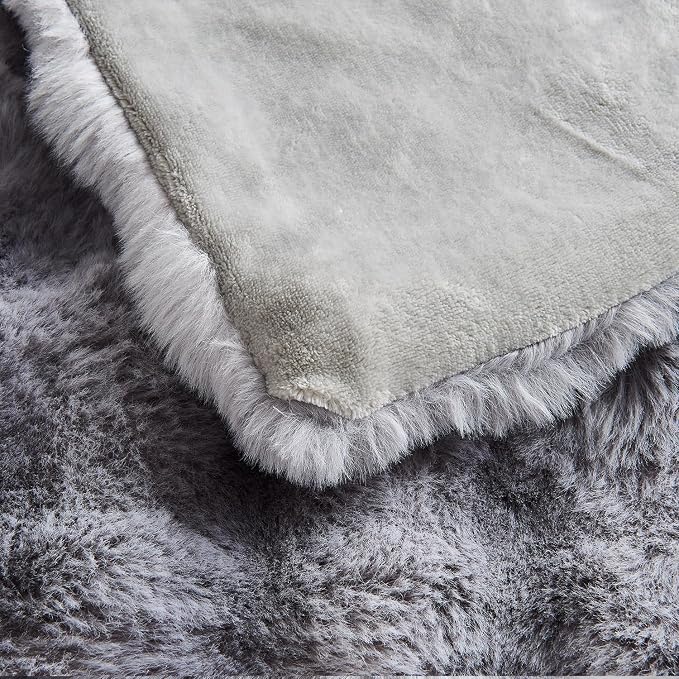 Lotus Karen Faux Fur Blanket Tie-Dye Gray - Image 6