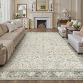 Beige Area Rug 8x10 Living Room Machine Washable Vintage Carpet Non Slip Indoor by PureCozy