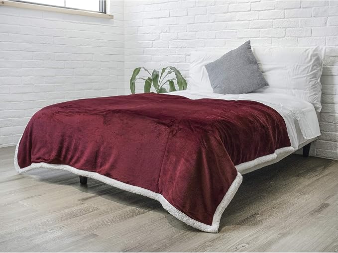 PAVILIA Sherpa Fleece Blanket for Bed, King Size, Maroon Red, Large Plush Soft - Image 5