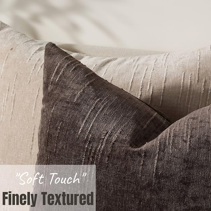 Set of 2 Soft Textured Throw Pillow Covers 16x16, Invisible Zipper Neutral - Image 4