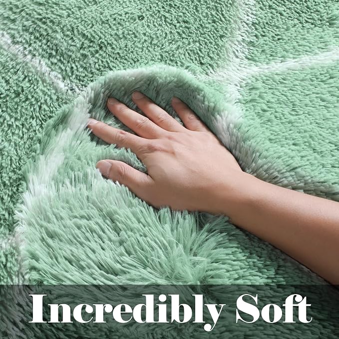ONASAR Rugs for Living Room Bedroom, 5x8 Washable Fluffy Sage Green and White - Image 2