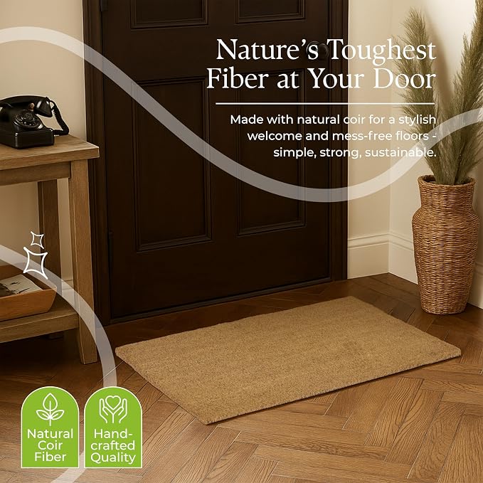 Coir Door Mats 17" X 30", Non-Slip Sturdy, PVC Backed, Heavy Duty, Plain Mat - Image 7