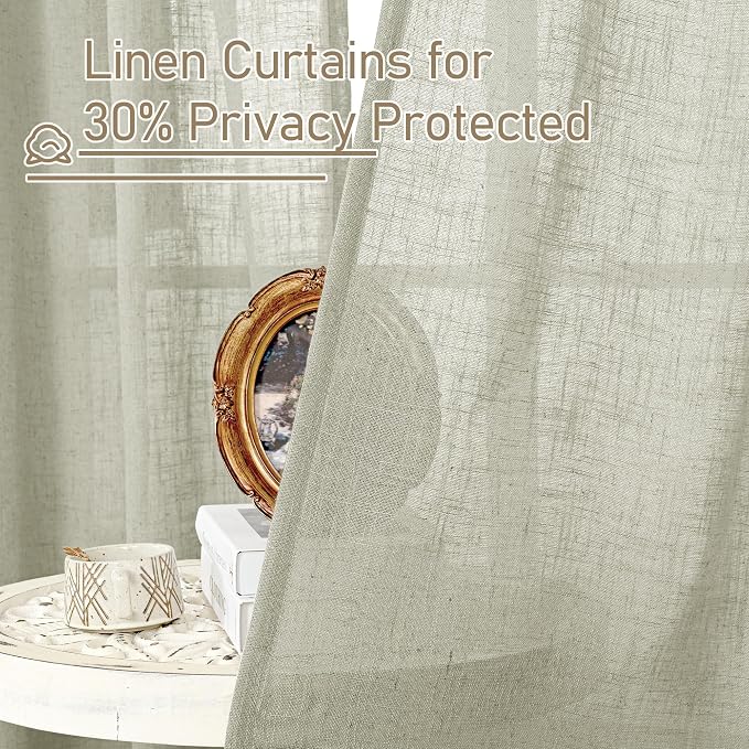 LAMIT Sage Grey Linen Boho Curtains 78 inch Length 2 Panels, Light Filtering - Image 5