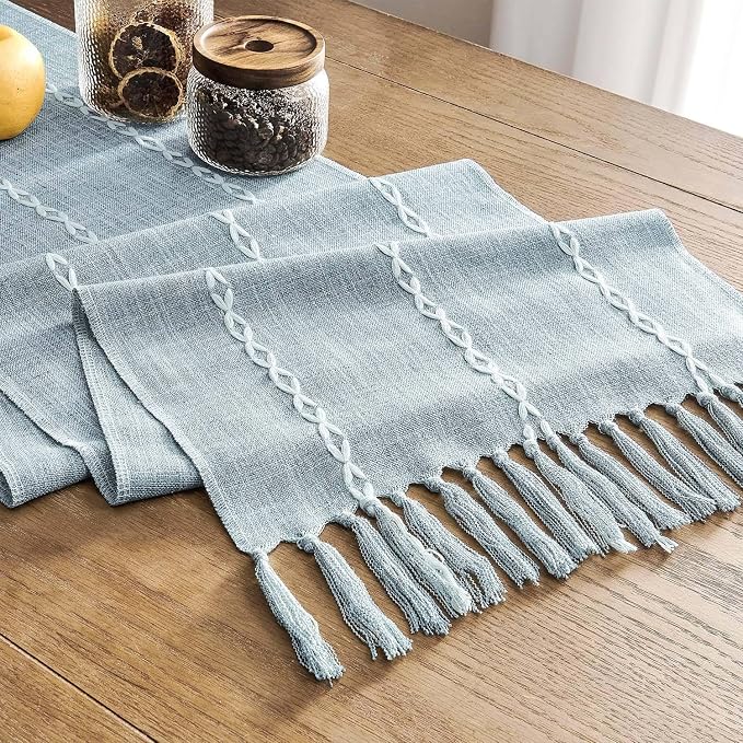 ZeeMart Farmhouse Braided Striped Table Runner, Rustic Blue Table Runners 108 - Image 7