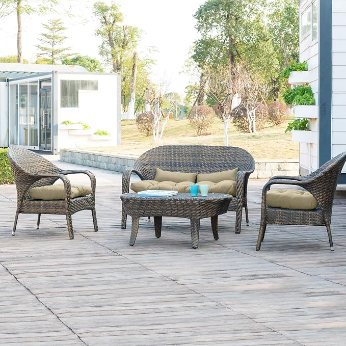 QILLOWAY Outdoor Patio Wicker Seat Cushions Group Loveseat/Two U-Shape/Two - Image 5