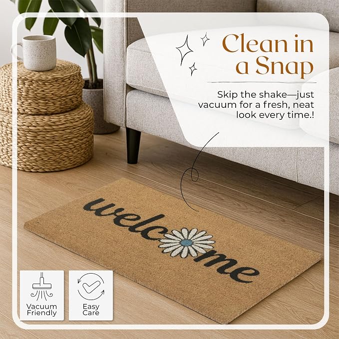 Coir Door Mats 17" X 30", Non-Slip Sturdy, PVC Backed Heavy Duty, Welcome - Image 2