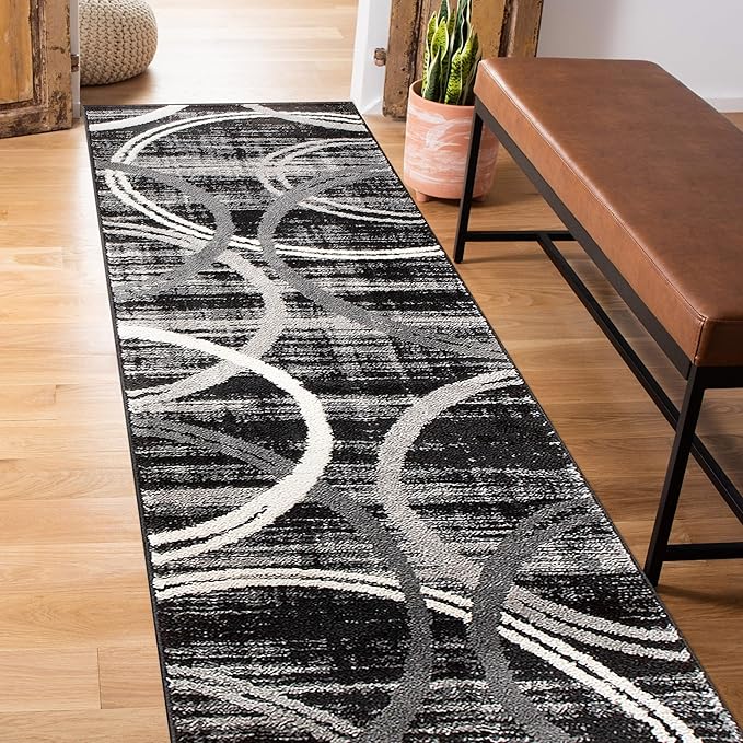 Rugshop Modern Wavy Circles Design Runner Rug, Fade-Resistant Carpet by Rugshop